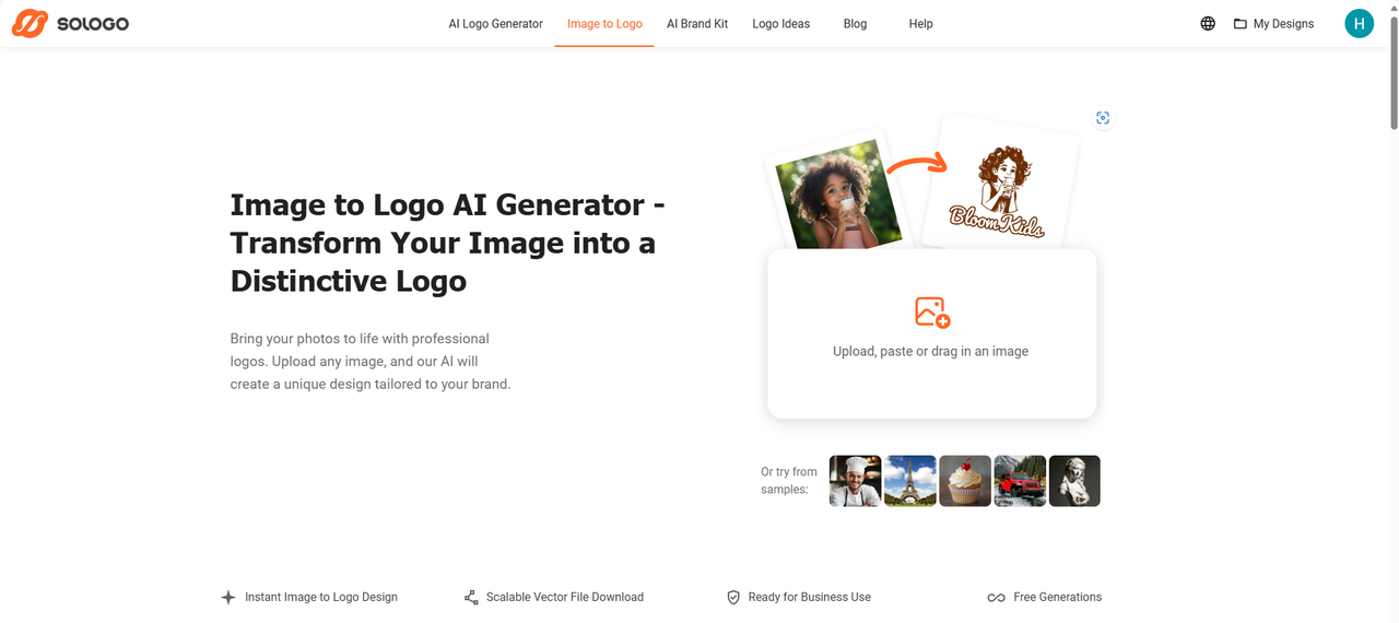 SologoAI Image to logo homepage