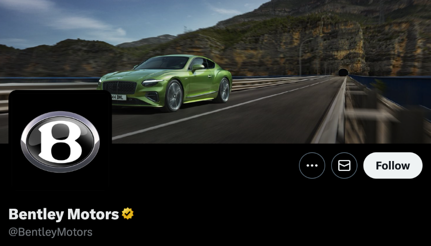 Bentley use its new logo on social media platforms (X)