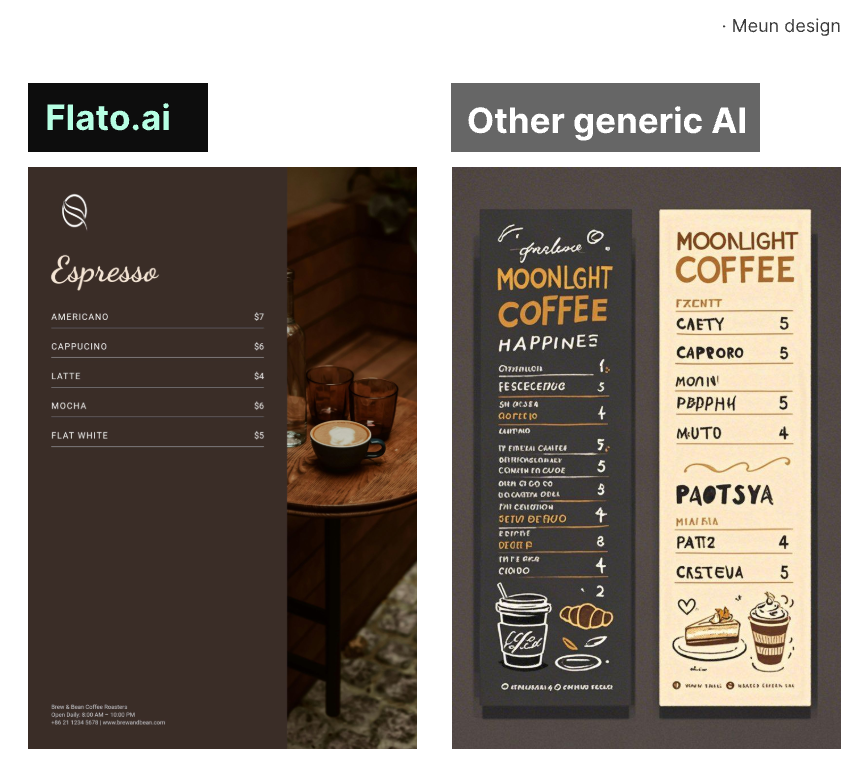 Side-by-side comparison of AI-generated noise vs. Flato’s clean layouts