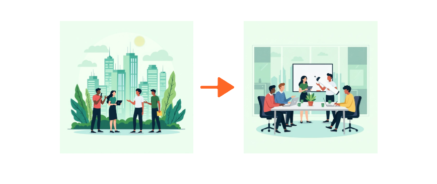 Refer to the style of this picture to generate a meeting scene