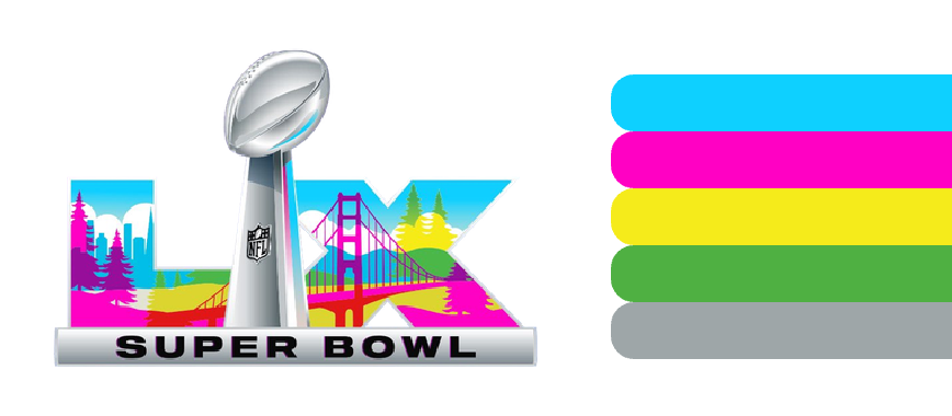 Super Bowl LX logo with rainbow-inspired colors, unveiled for the 2026 game in Santa Clara