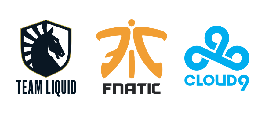 Team Liquid, Fnatic, Cloud9 logo 2025 with minimalist design elements