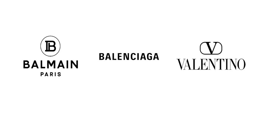 Balenciaga, Balmein bold sans-serif, and Valentino luxury logo 2025
