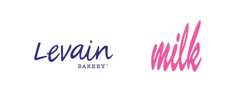 Levain Bakery royal blue & Milk Bar pink handwritten logo design
