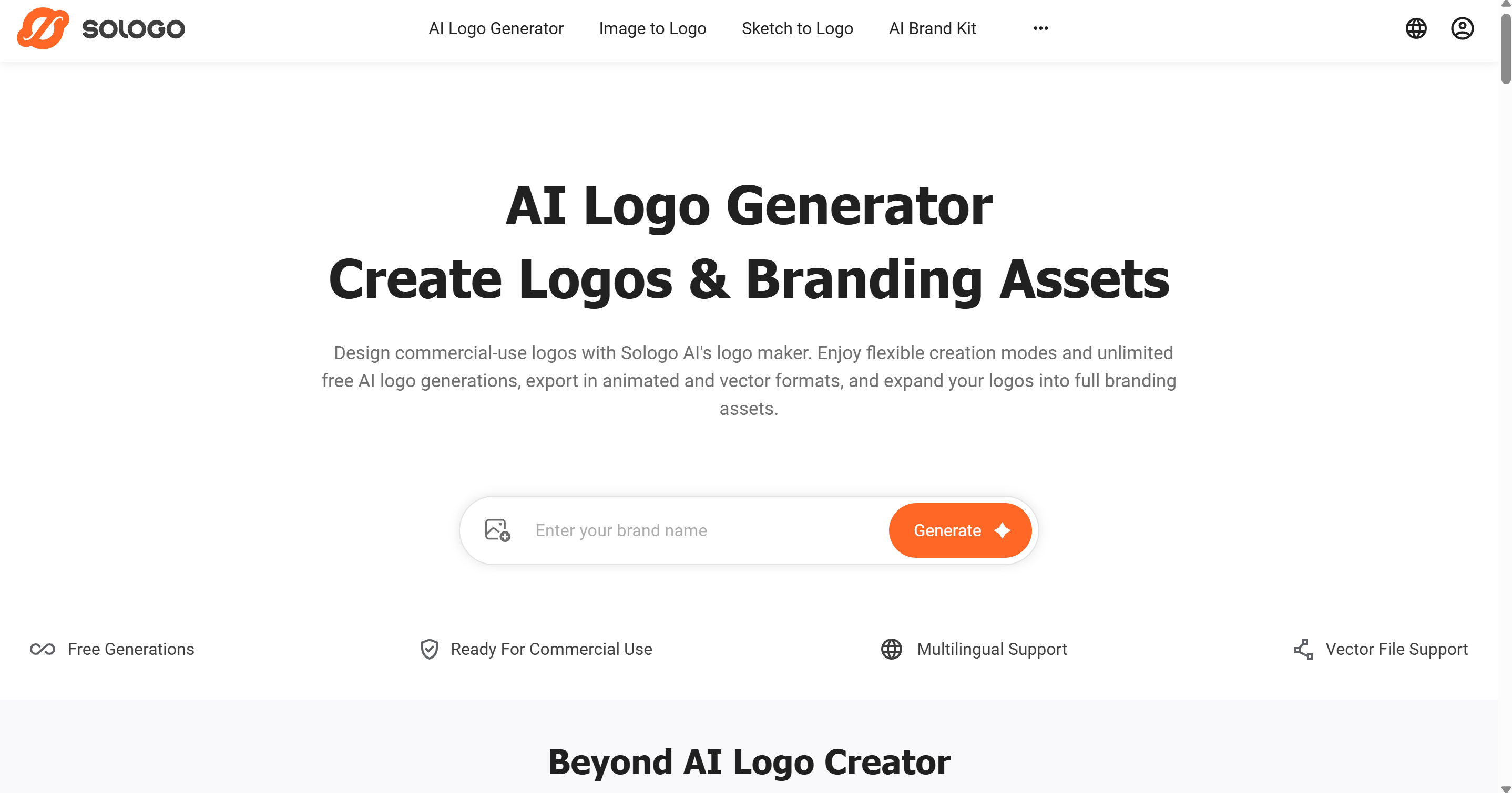 Sologo.AI logo generation screen with prompt input and variations