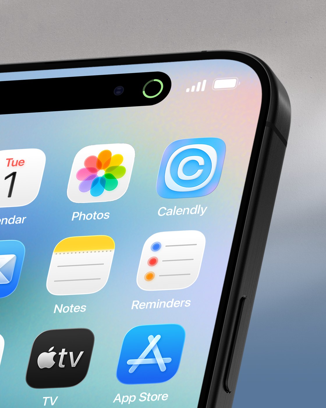 The Calendly icon on a phone home screen: the shape must stay recognizable at app size. Design: Smith & Diction / Calendly, via Abduzeedo.