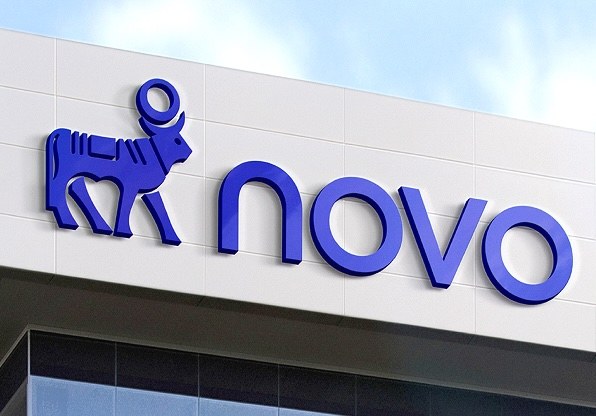 The updated bull and Novo wordmark on a building sign. Source: Novo Nordisk.