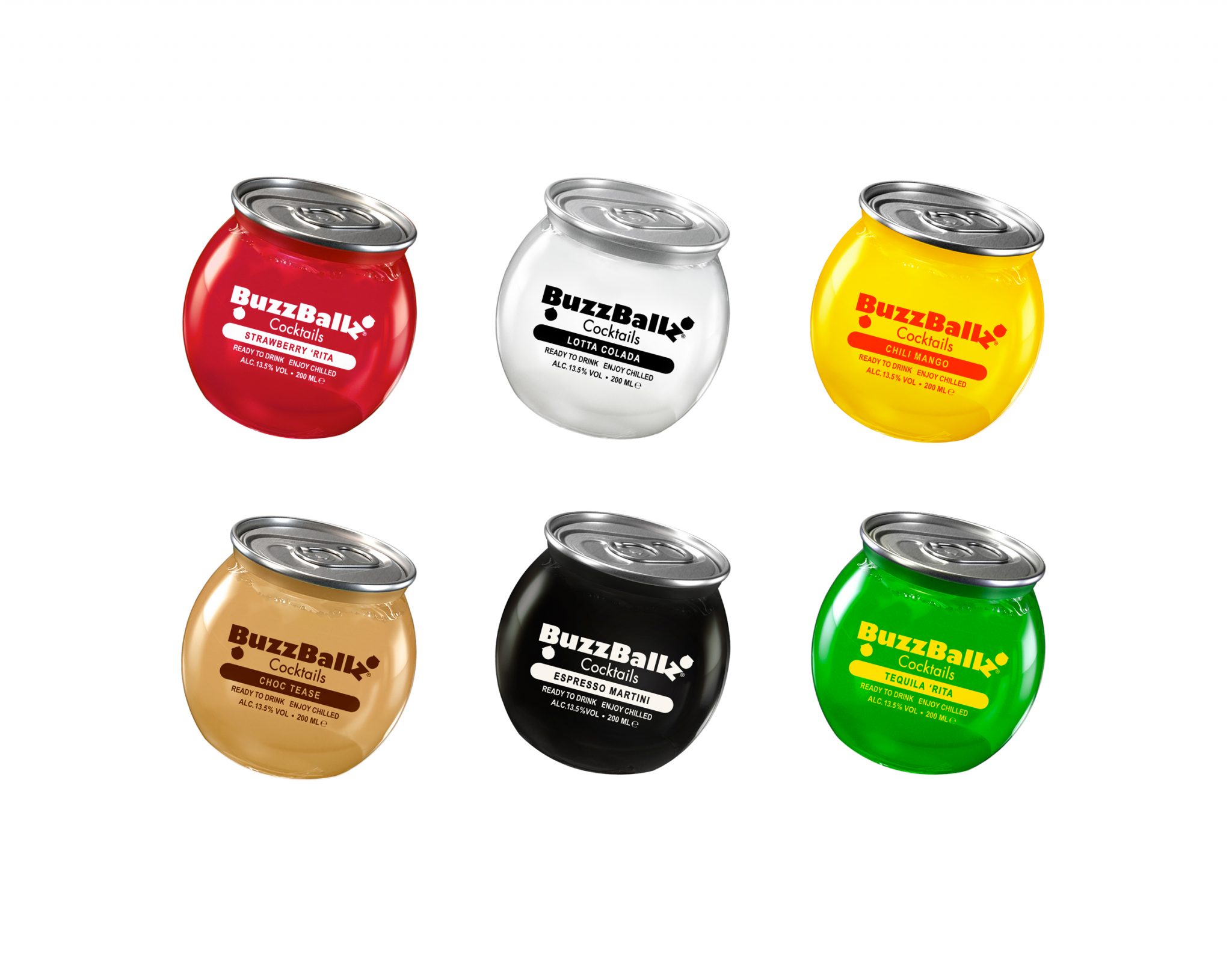 Illustrative BuzzBallz ready-to-drink cocktail packaging