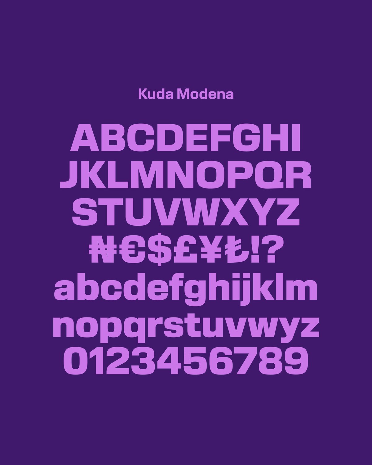 Barkas specimen showing the bold custom Kuda Modena letterforms